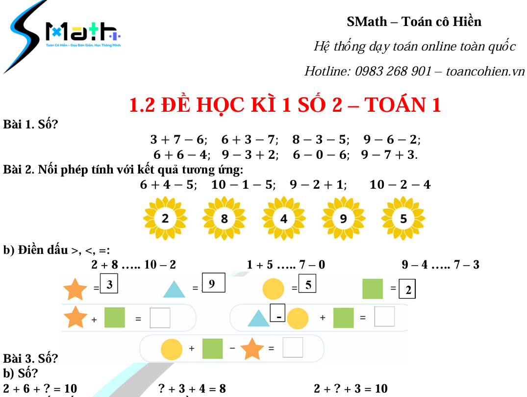 Đề học kì 1 số 2 - Toán 1