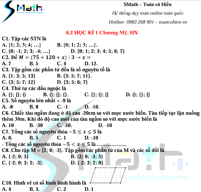 Đề học kì 1 số 2 - Toán 6